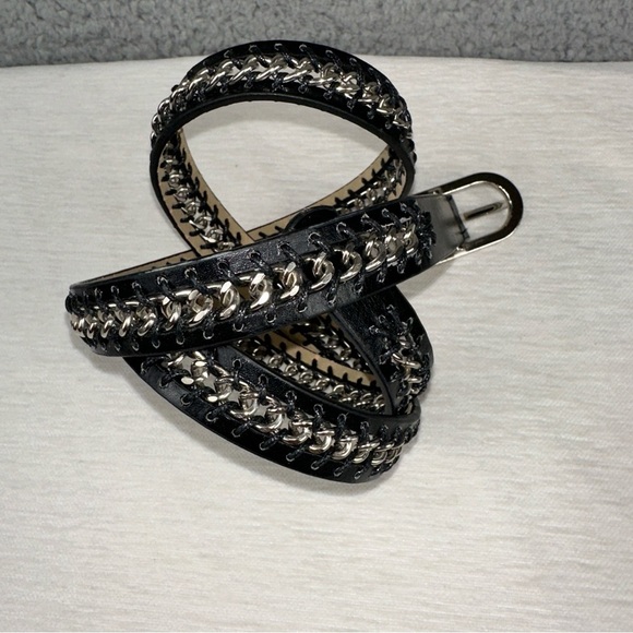 Nine West Accessories Womens Medium Black Faux Leather Skinny Link Chain Belt - Picture 2 of 5